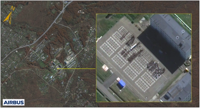 Aerial footage of a Russian military facility in Ussuriysk showing an estimated 400 North Korean soldiers gathered on the parade ground.