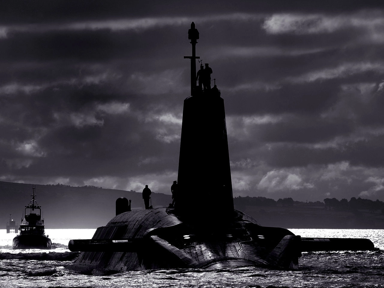 The Royal Navy's Vanguard-class submarine HMS Vengeance — which carries the Trident ballistic missile, the UK's nuclear deterrent — returning to HM Naval Base Clyde in 2007.