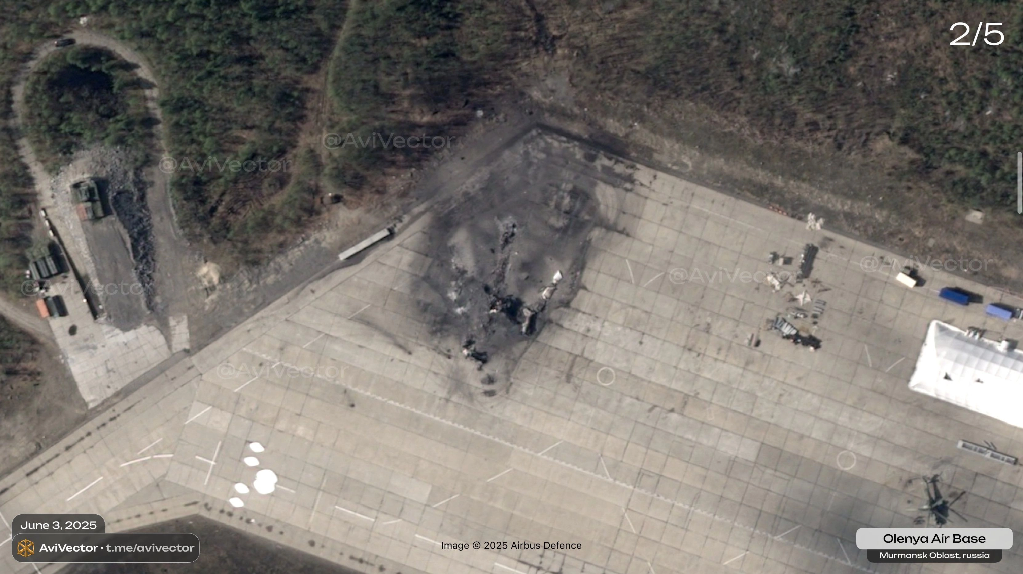 Destroyed Tu-95 bomber at Olenya airfield