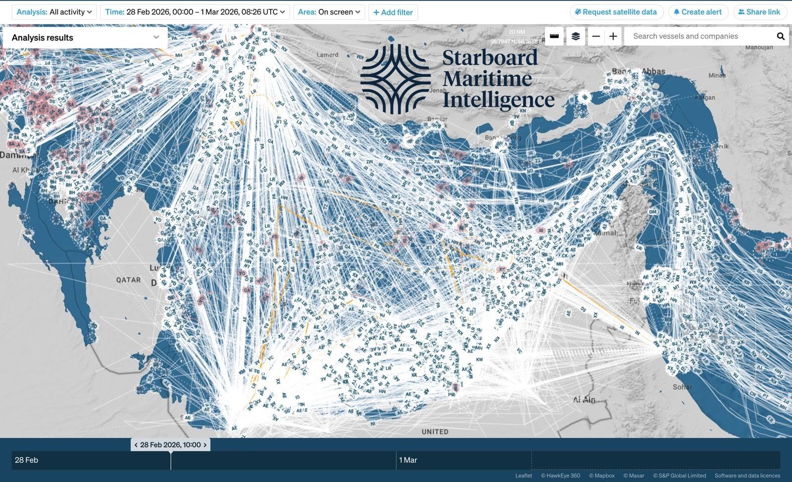 Straight lines indicate interference with satellite navigation