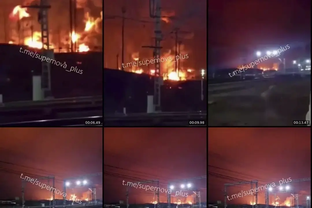 Footage circulated on Telegram indicates attacks on Russia's key oil ports of Ust-Luga and Primorsk are continuing. Photo: Supernova+ (@supernova_plus / Telegram)