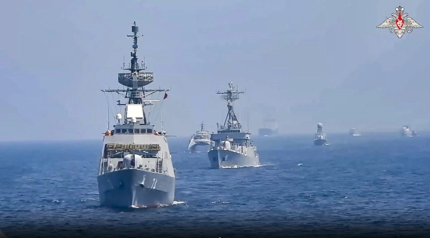 Russia, China, and Iran conducted a joint naval drill in the Gulf of Oman in March 2024.