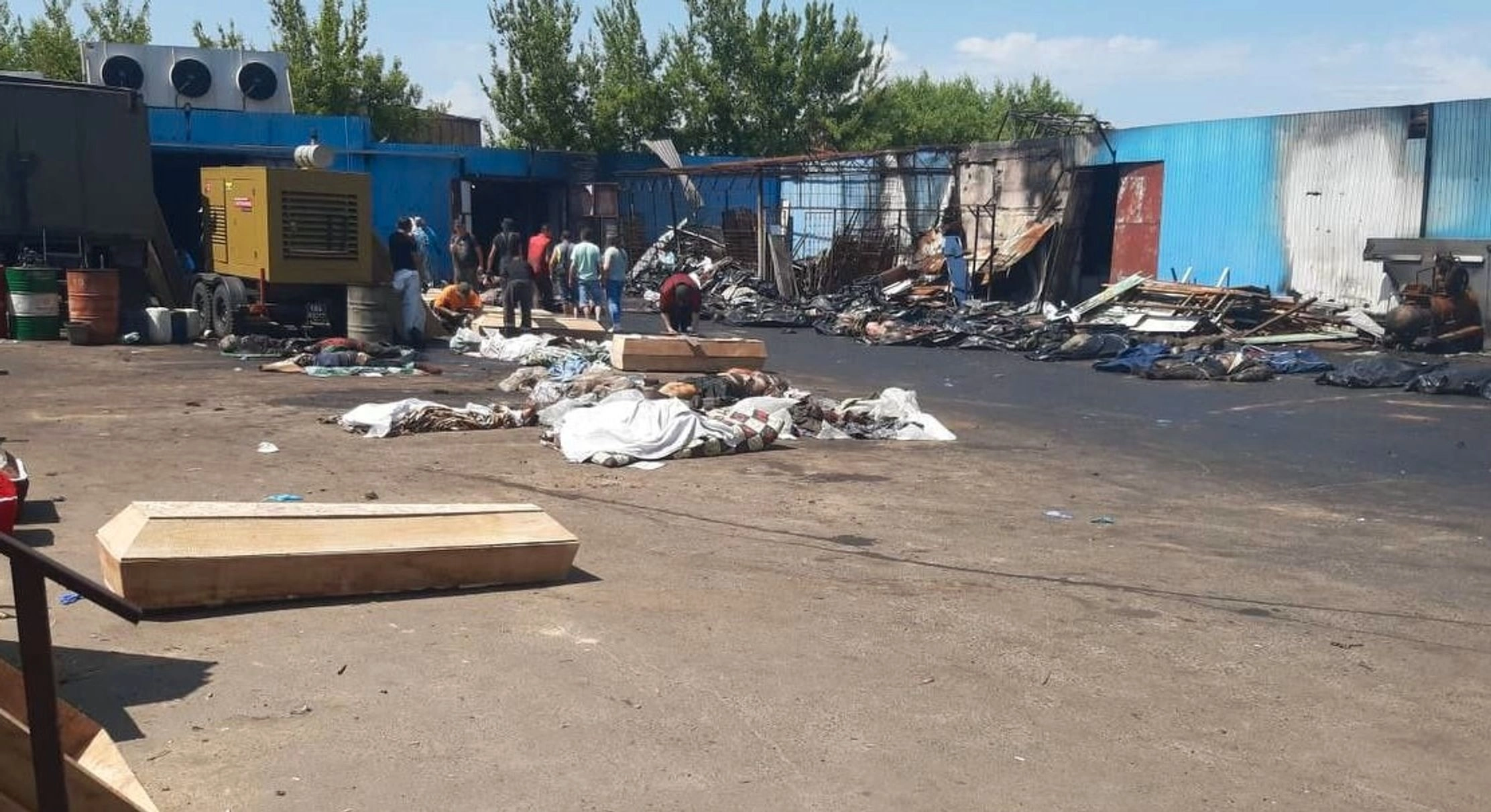 A makeshift morgue in Mariupol