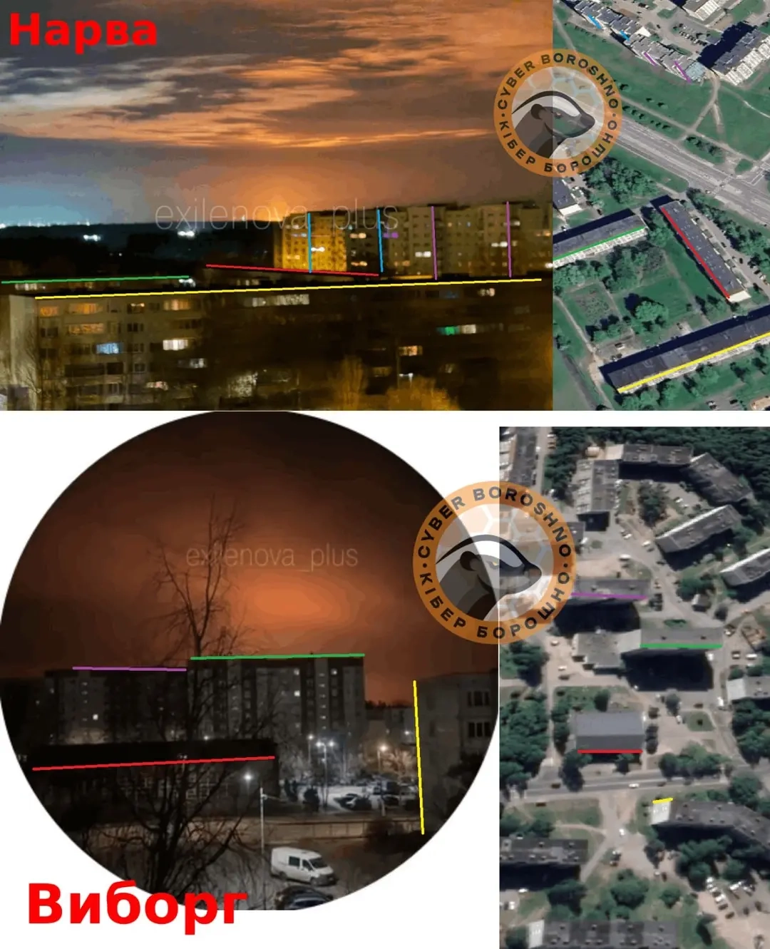 Geolocated footage of viewpoints from the town of Vyborg toward the port of Primorsk and from Narva toward Ust-Luga